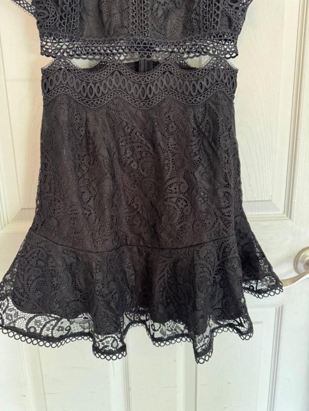 Hello Molly Black Lace Mini Dress Ruffle Cut Out Flutter Sleeves LBD NEW 2 Date - Picture 4 of 12